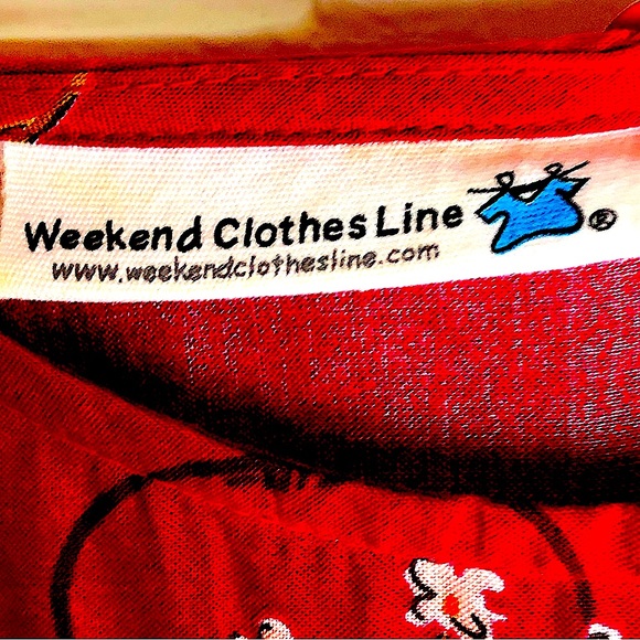WEEKEND CLOTHESLINE Red Sleeveless Asian motif 100% Rayon EUC pockets - Picture 8 of 10